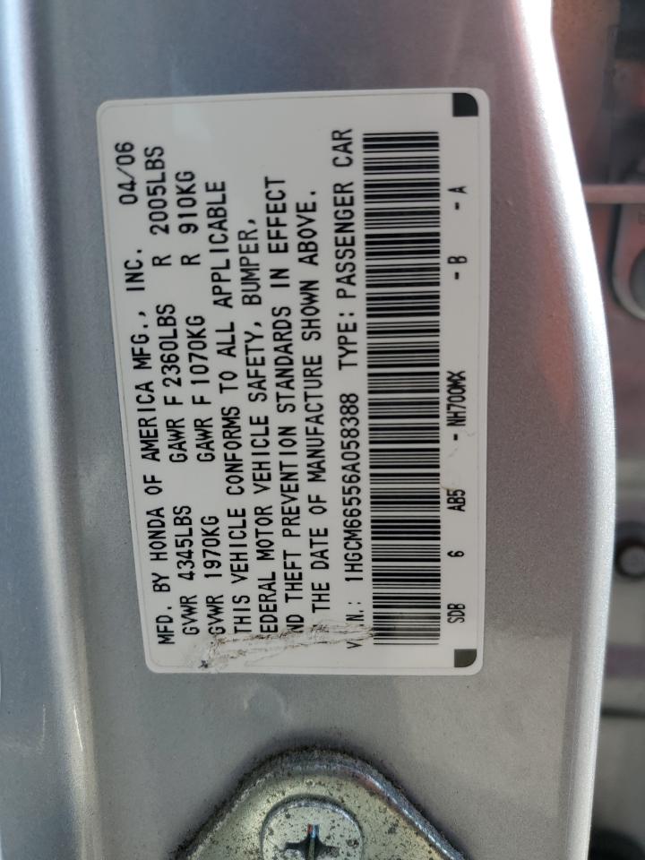 2006 Honda Accord Ex VIN: 1HGCM66556A058388 Lot: 72404324