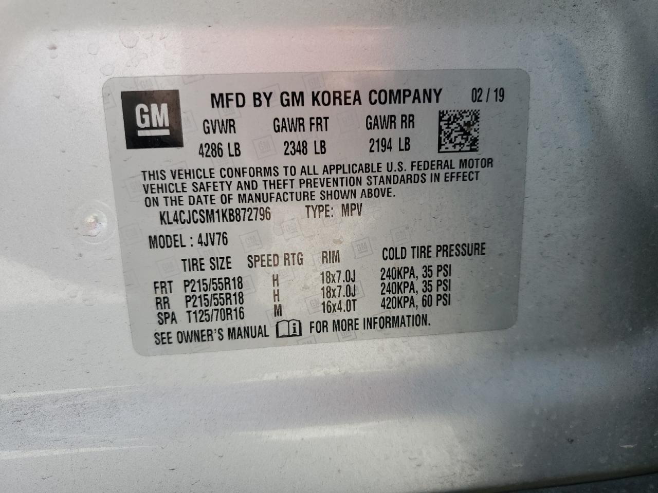 KL4CJCSM1KB872796 2019 Buick Encore Essence