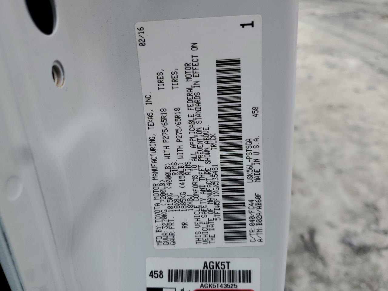 5TFDW5F1XGX535481 2016 Toyota Tundra Crewmax Sr5