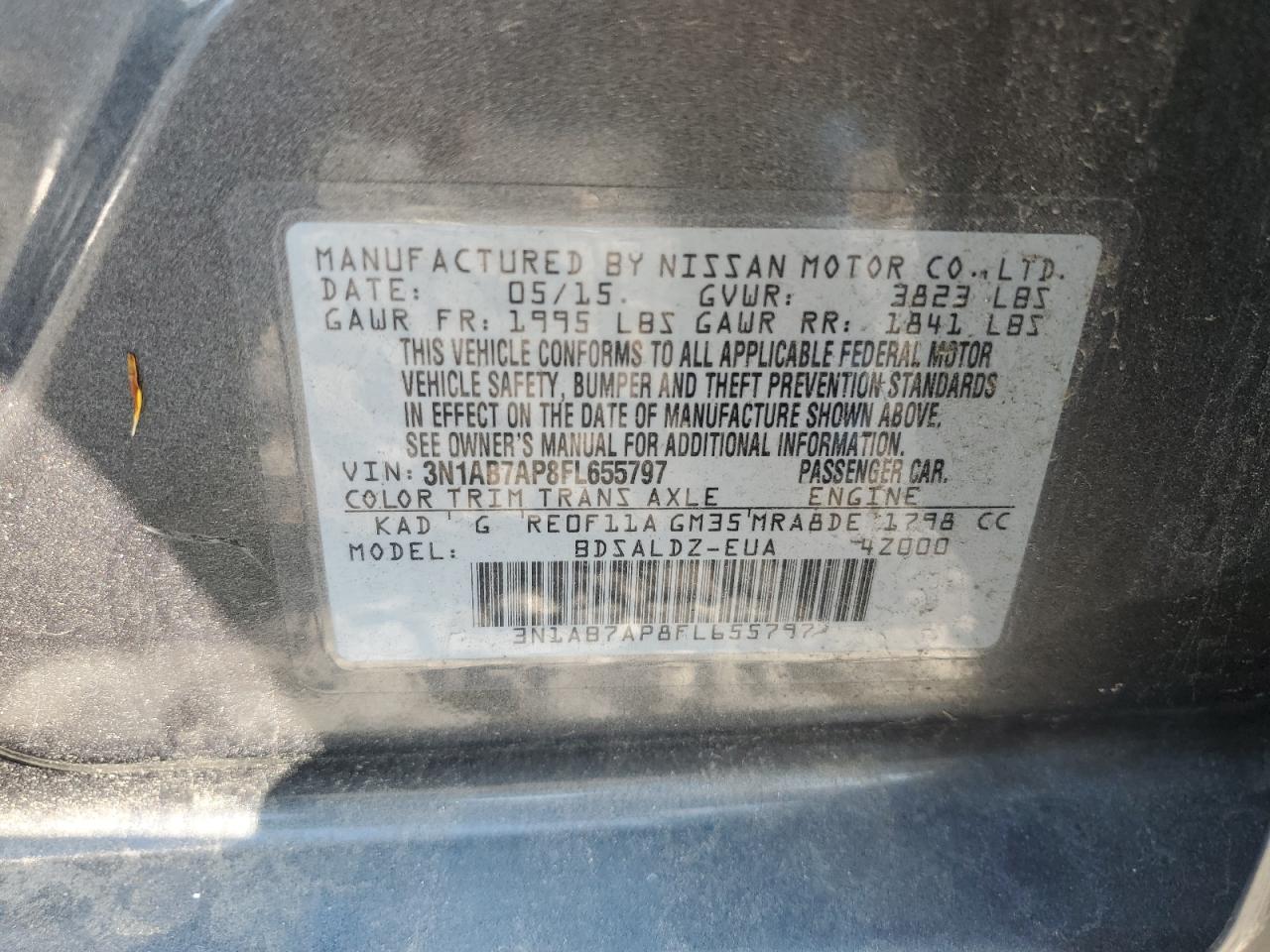 3N1AB7AP8FL655797 2015 Nissan Sentra S