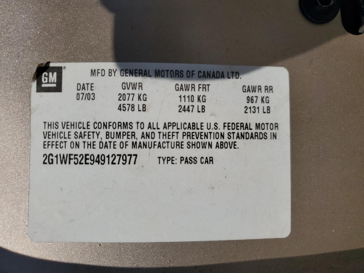 2G1WF52E949127977 2004 Chevrolet Impala