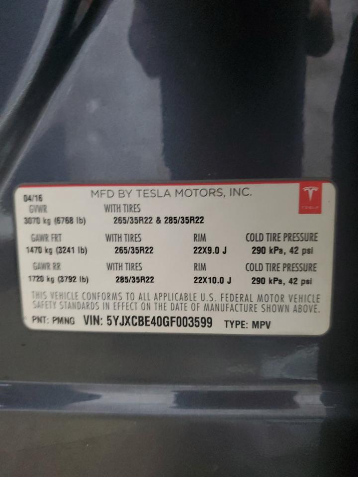 5YJXCBE40GF003599 2016 Tesla Model X