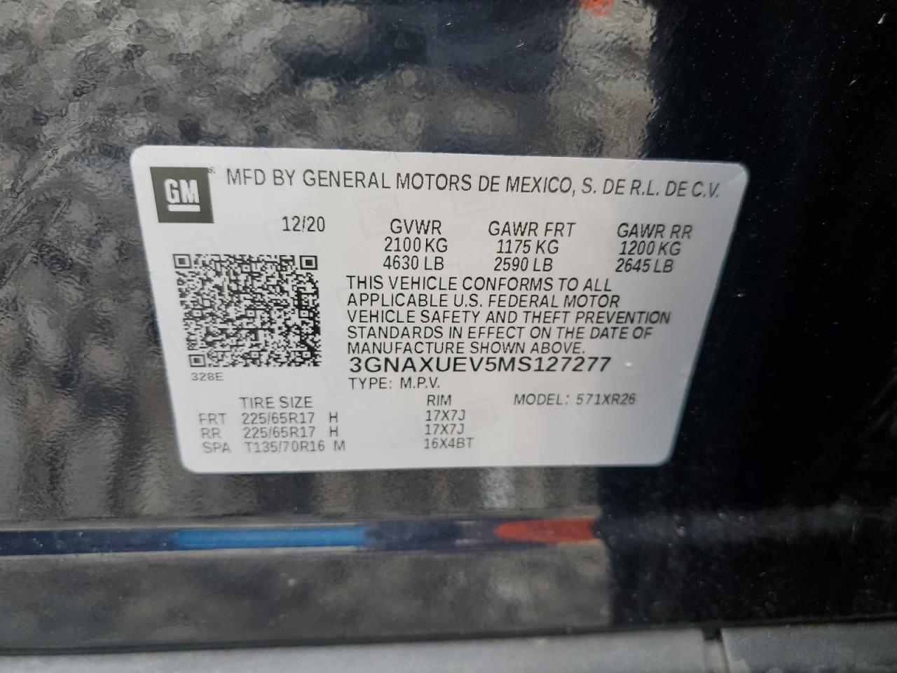 3GNAXUEV5MS127277 2021 Chevrolet Equinox Lt