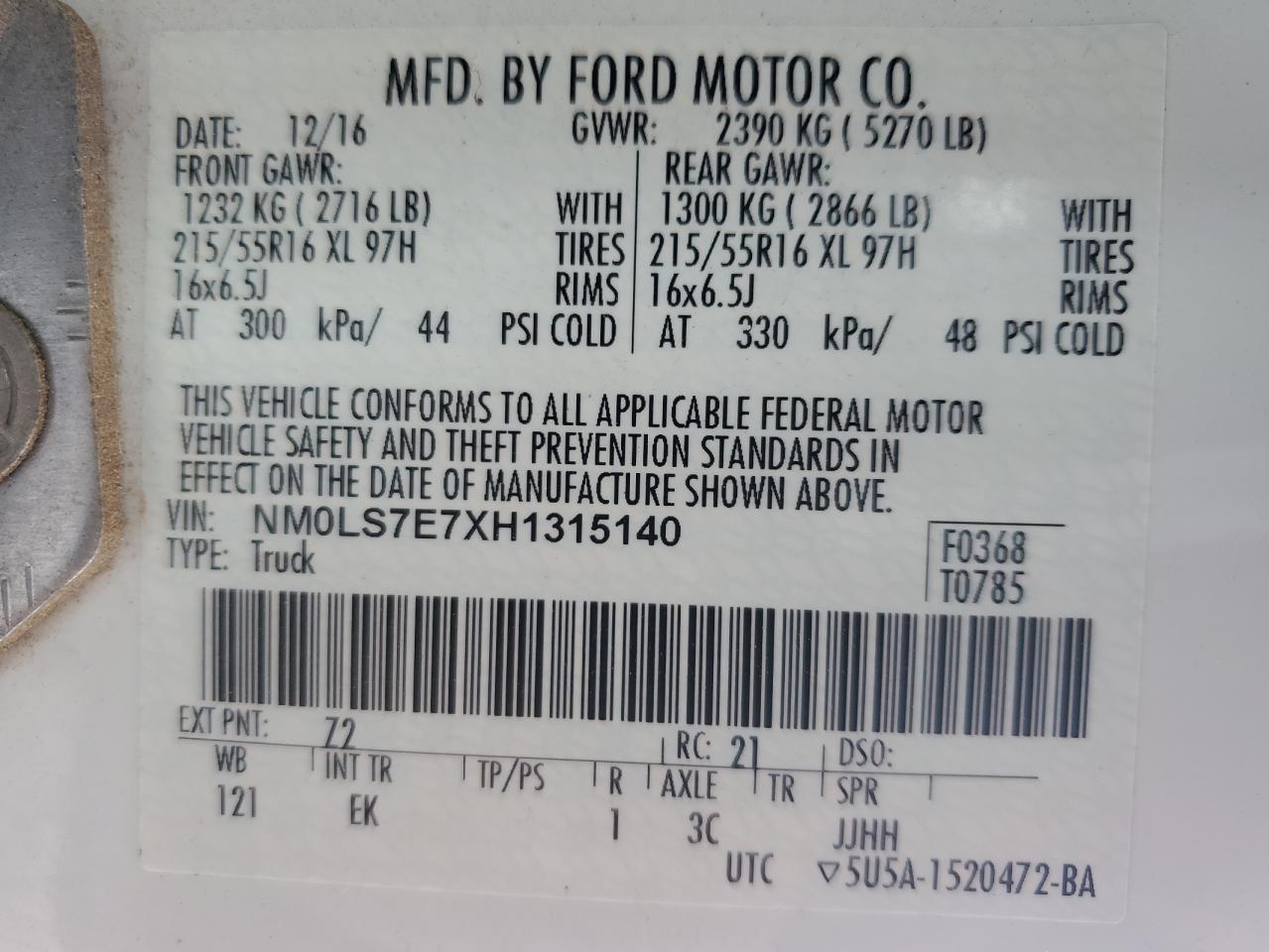 NM0LS7E7XH1315140 2017 Ford Transit Connect Xl