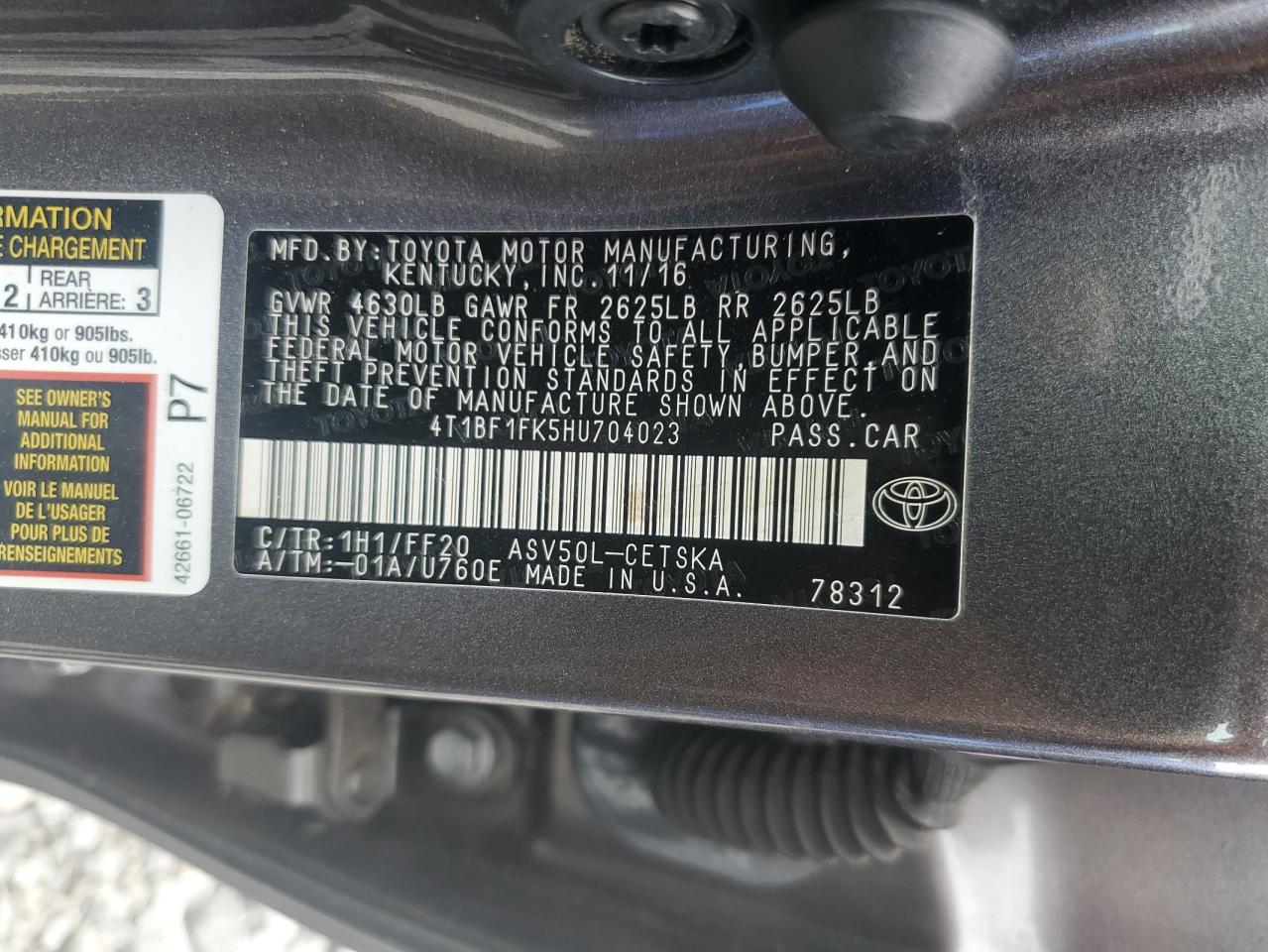 4T1BF1FK5HU704023 2017 Toyota Camry Le