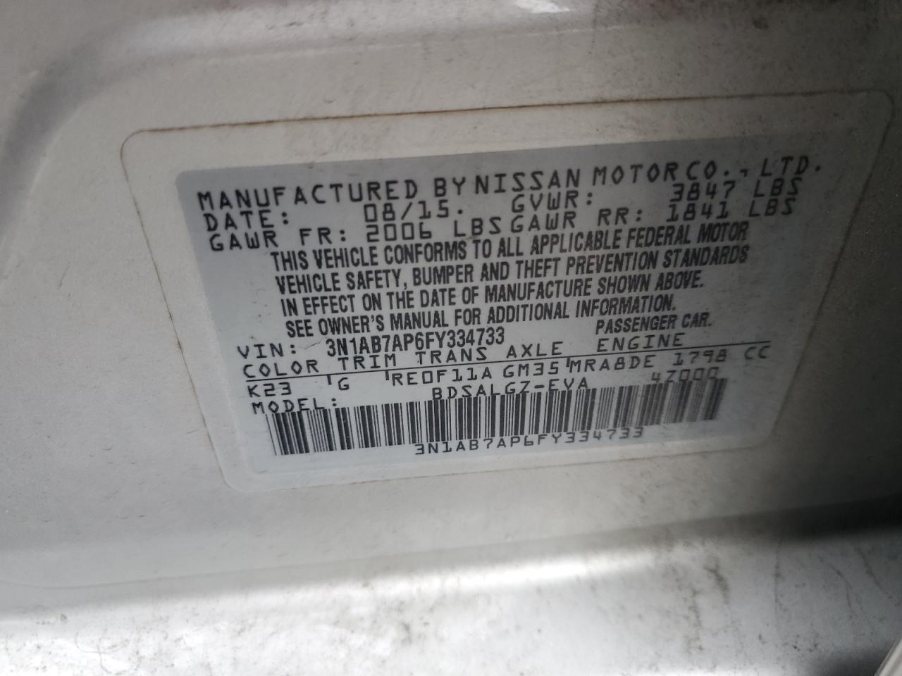 3N1AB7AP6FY334733 2015 Nissan Sentra S