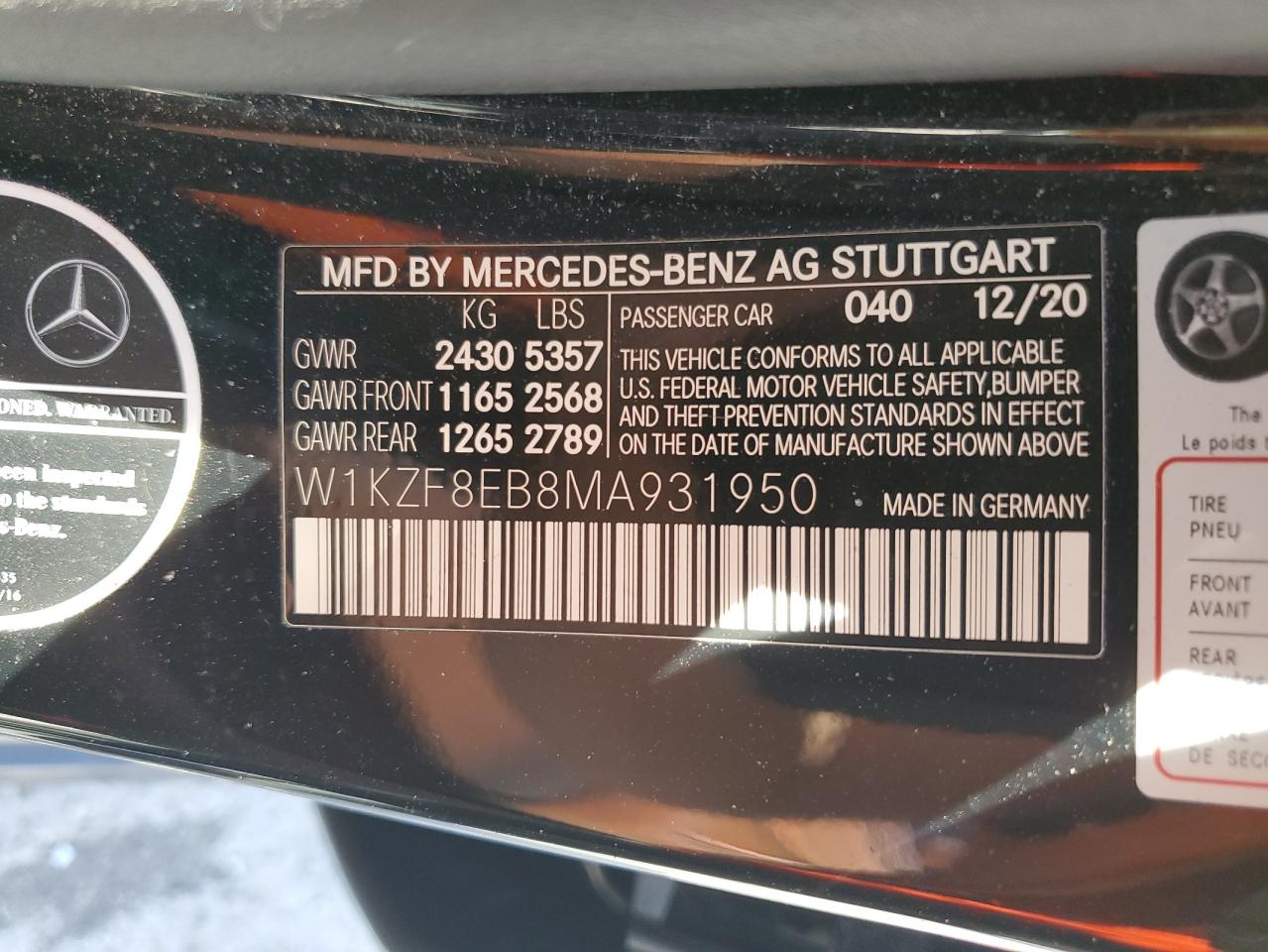 W1KZF8EB8MA931950 2021 Mercedes-Benz E 350 4Matic