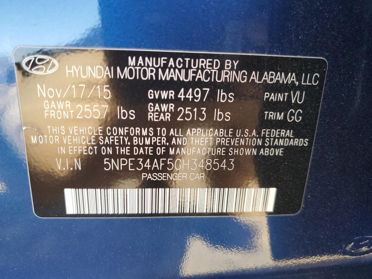 5NPE34AF5GH348543 2016 Hyundai Sonata Sport