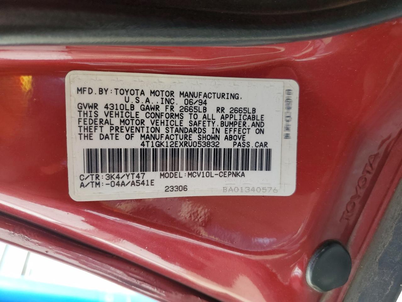 4T1GK12EXRU053832 1994 Toyota Camry Le