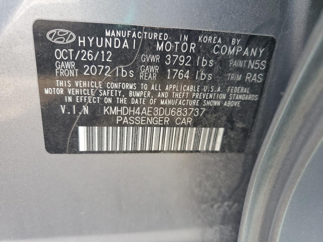 2013 Hyundai Elantra Gls VIN: KMHDH4AE3DU683737 Lot: 70463474