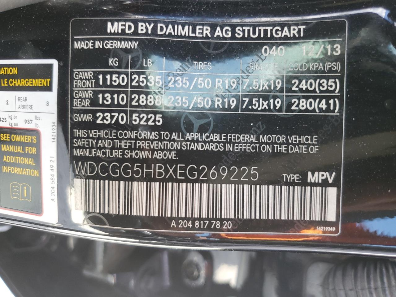 WDCGG5HBXEG269225 2014 Mercedes-Benz Glk 350