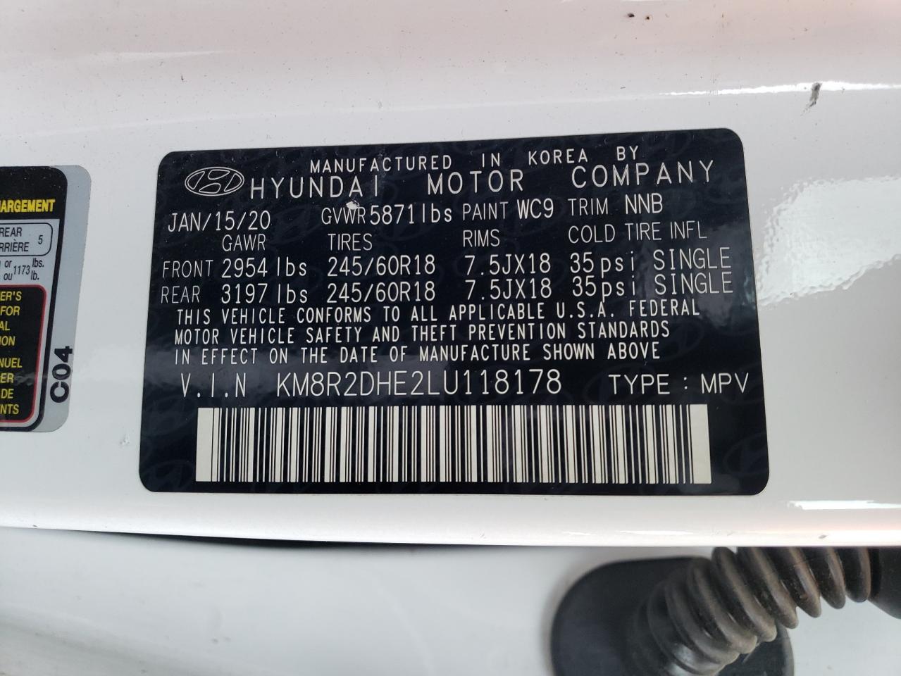 2020 Hyundai Palisade Sel VIN: KM8R2DHE2LU118178 Lot: 71794824