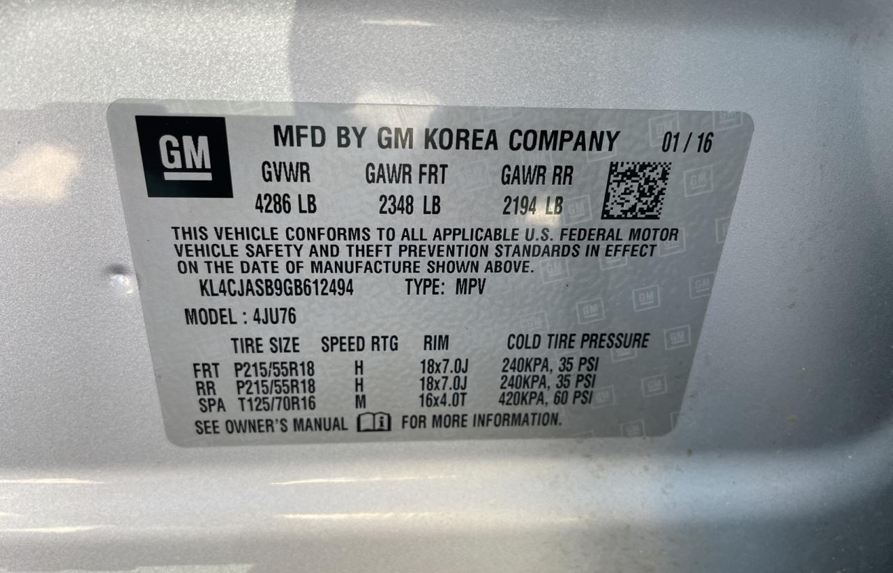 KL4CJASB9GB612494 2016 Buick Encore