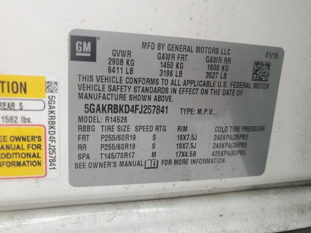 5GAKRBKD4FJ257841 2015 Buick Enclave