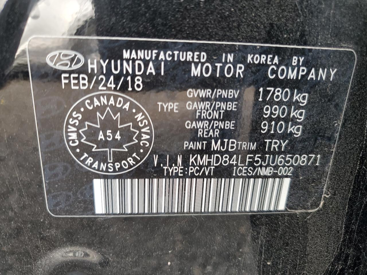 KMHD84LF5JU650871 2018 Hyundai Elantra Sel