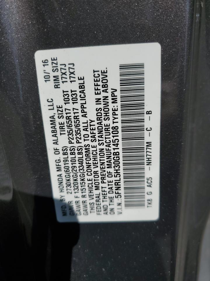 5FNRL5H30GB145108 2016 Honda Odyssey Se