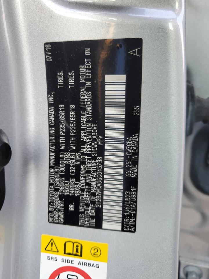 2T2BZMCA0GC045798 2016 Lexus Rx 350 Base