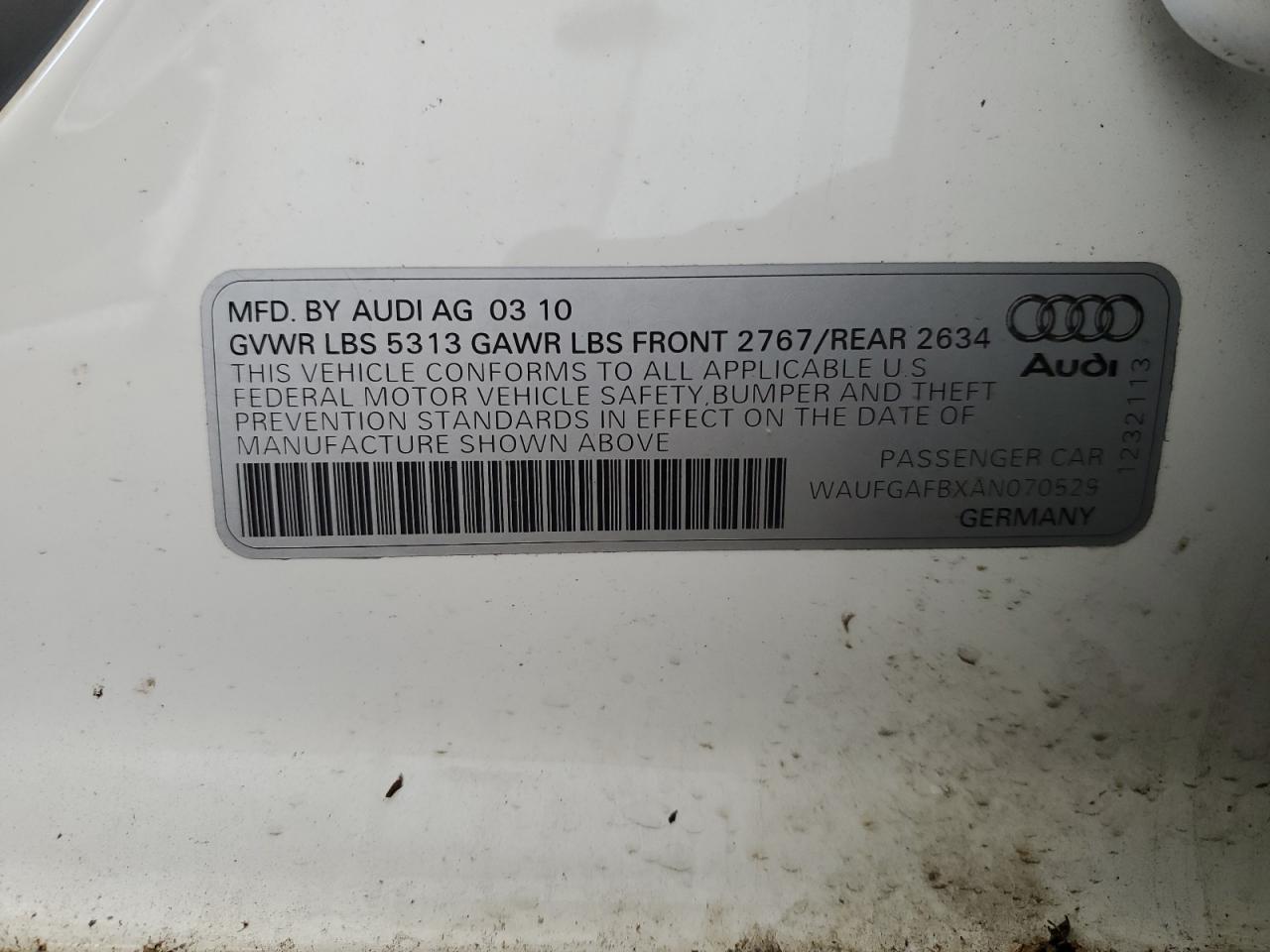 2010 Audi A6 Premium Plus VIN: WAUFGAFBXAN070529 Lot: 70995444