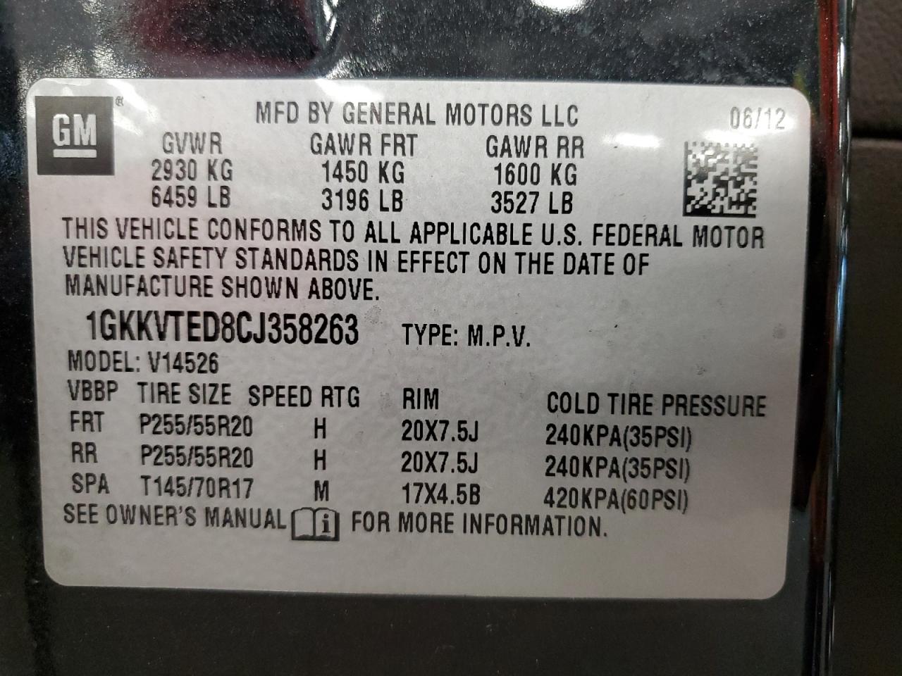 1GKKVTED8CJ358263 2012 GMC Acadia Denali