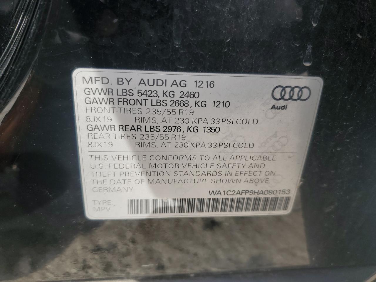 WA1C2AFP9HA090153 2017 Audi Q5 Premium