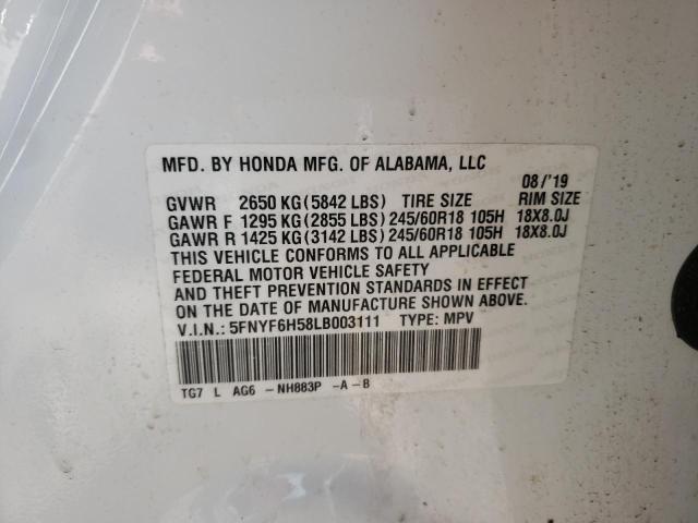 5FNYF6H58LB003111 Honda Pilot EXL 13