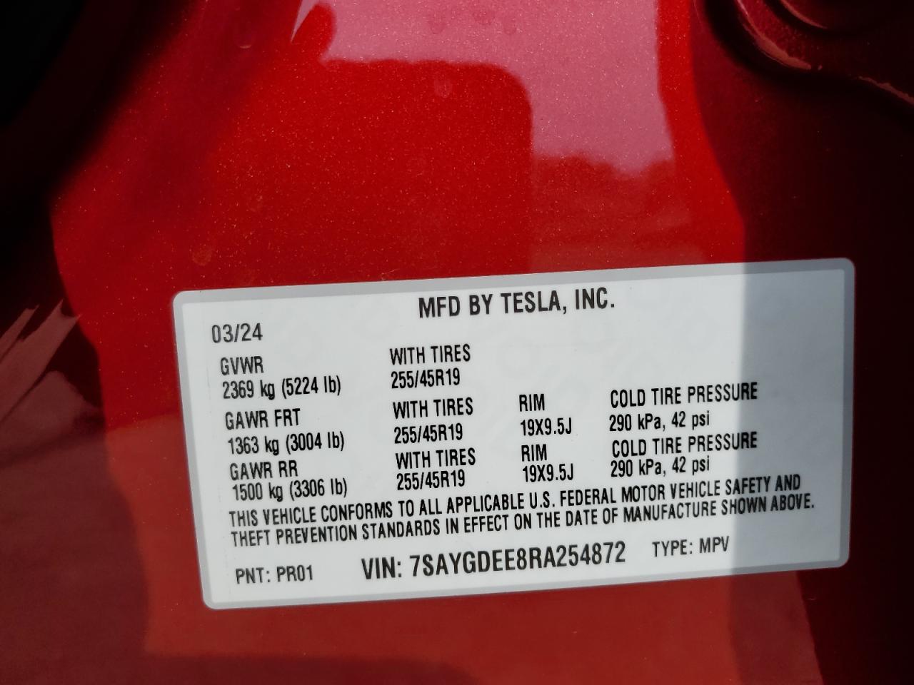 7SAYGDEE8RA254872 2024 Tesla Model Y