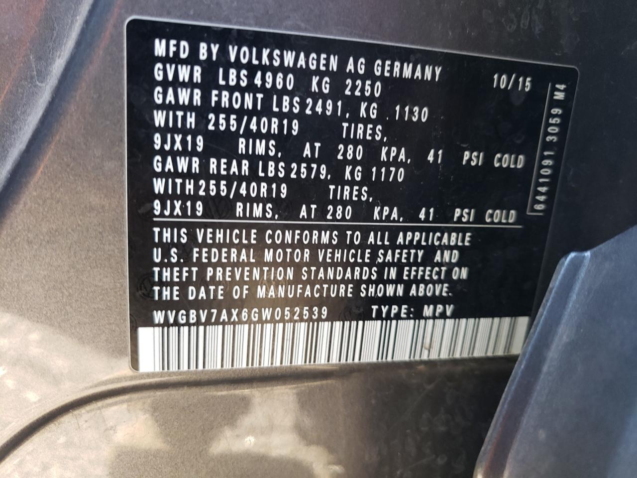 WVGBV7AX6GW052539 2016 Volkswagen Tiguan S