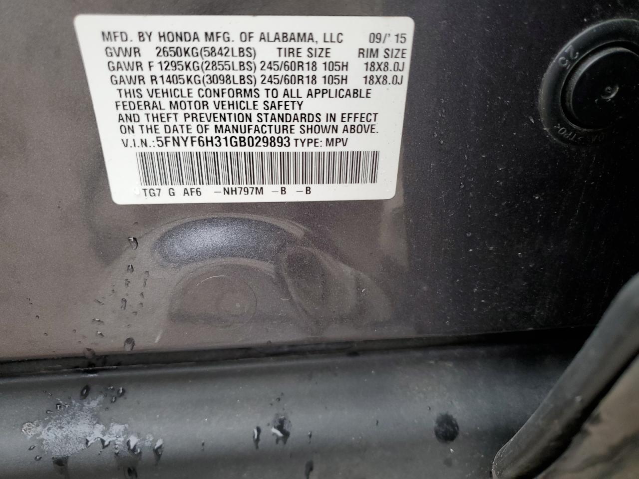 5FNYF6H31GB029893 2016 HONDA PILOT - Image 14