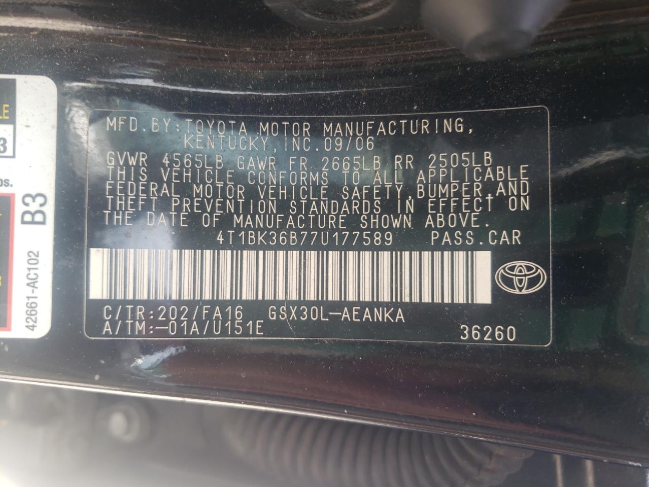 4T1BK36B77U177589 2007 Toyota Avalon Xl