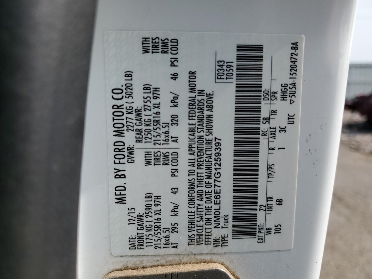 NM0LE6E77G1259397 2016 Ford Transit Connect Xl