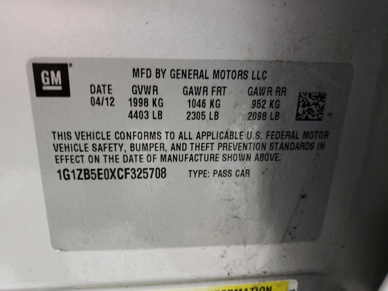 1G1ZB5E0XCF325708 2012 Chevrolet Malibu Ls