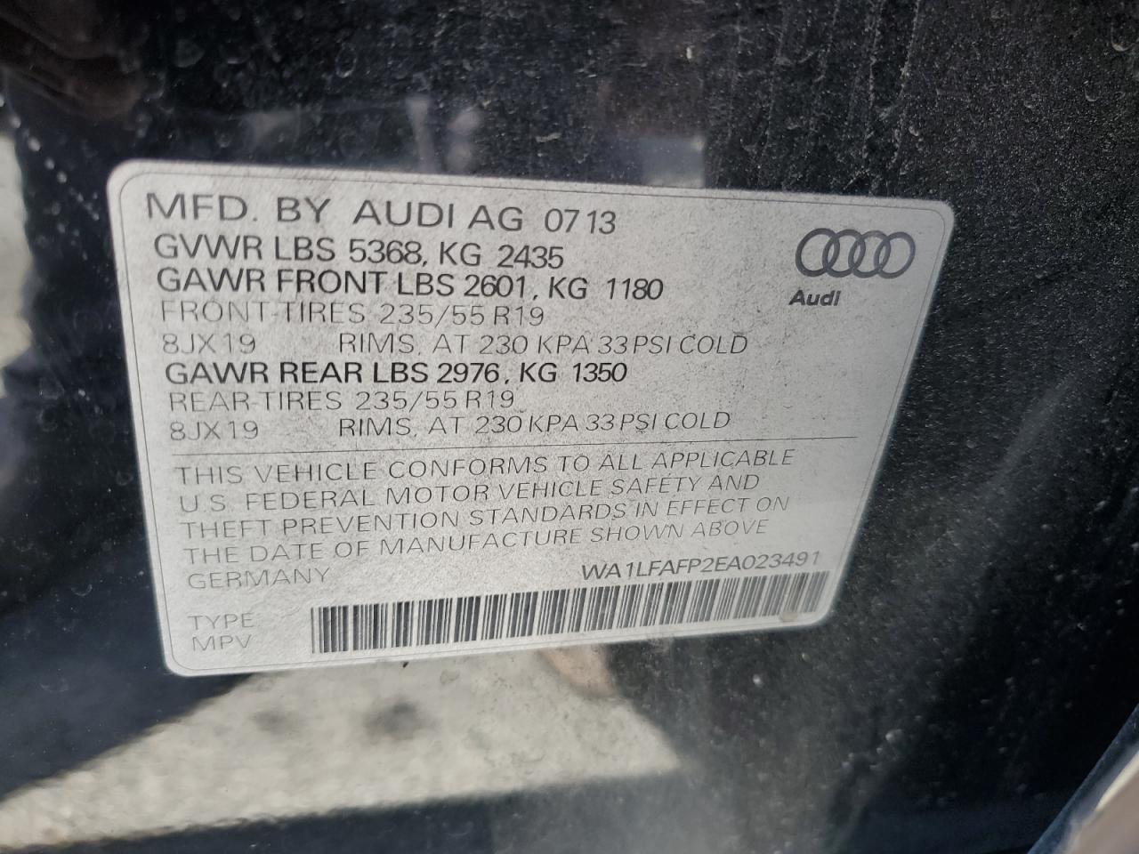 2014 Audi Q5 Premium Plus VIN: WA1LFAFP2EA023491 Lot: 72058884