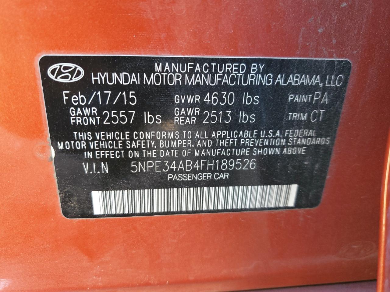 5NPE34AB4FH189526 2015 Hyundai Sonata Sport