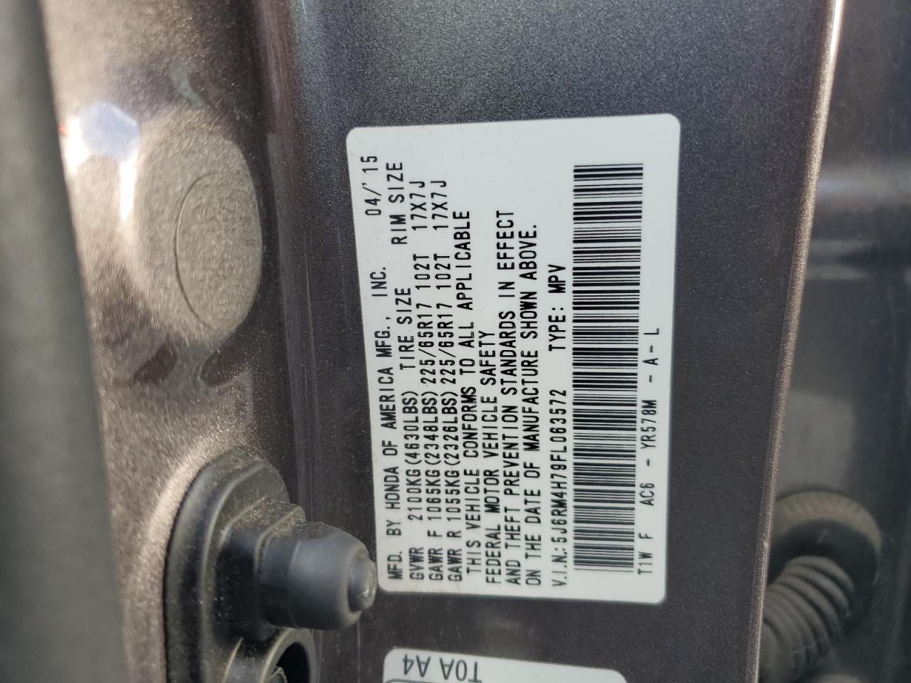 5J6RM4H79FL063572 2015 Honda Cr-V Exl