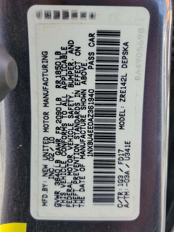 1NXBU4EE0AZ361940 2010 Toyota Corolla Base