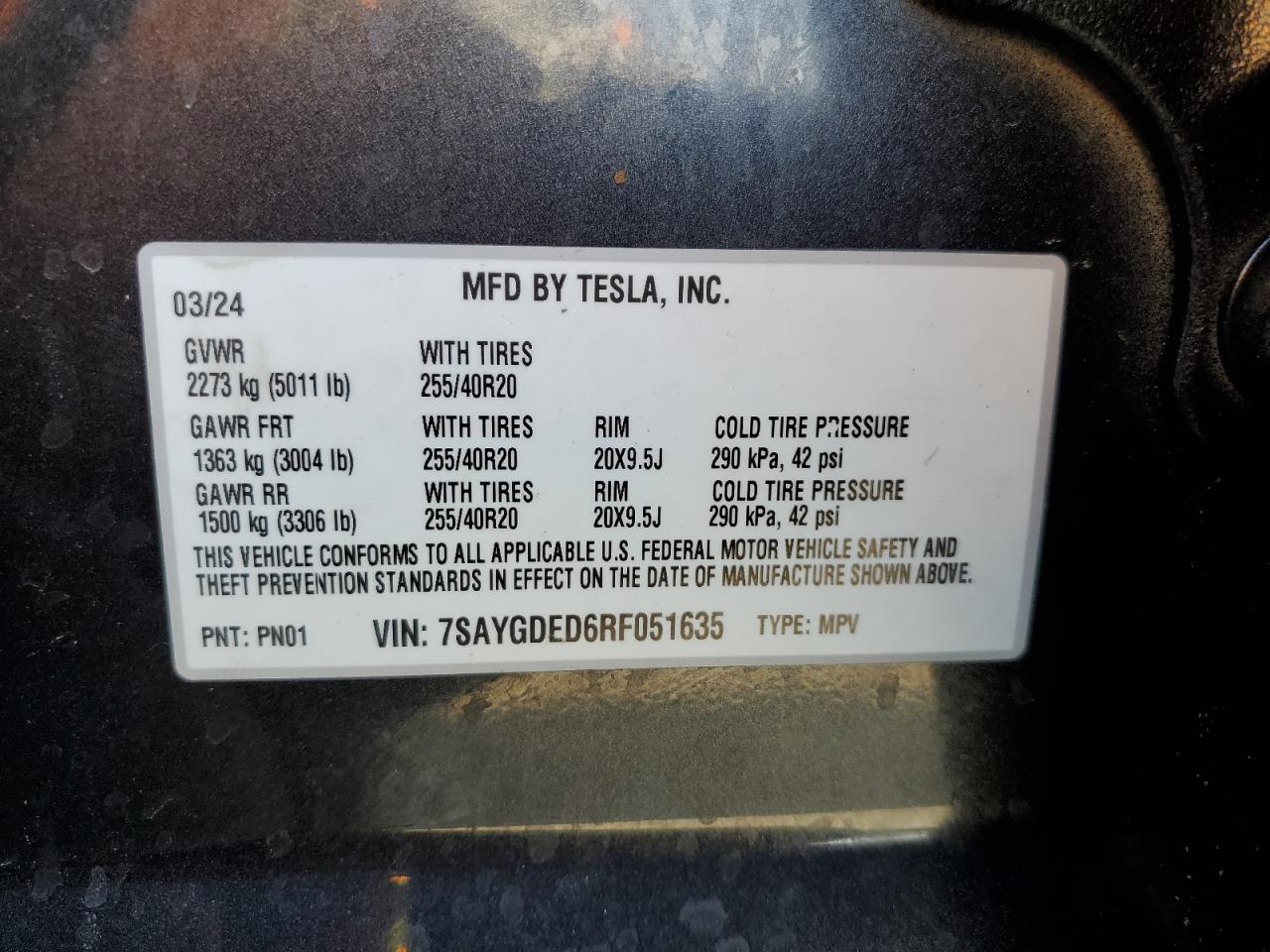 7SAYGDED6RF051635 2024 Tesla Model Y