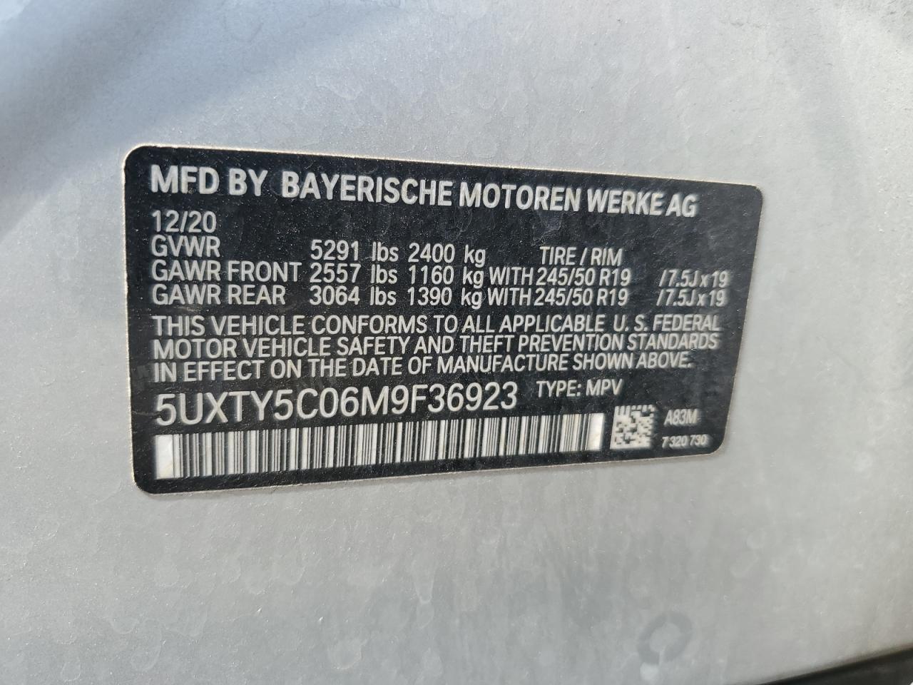 5UXTY5C06M9F36923 2021 BMW X3 xDrive30I