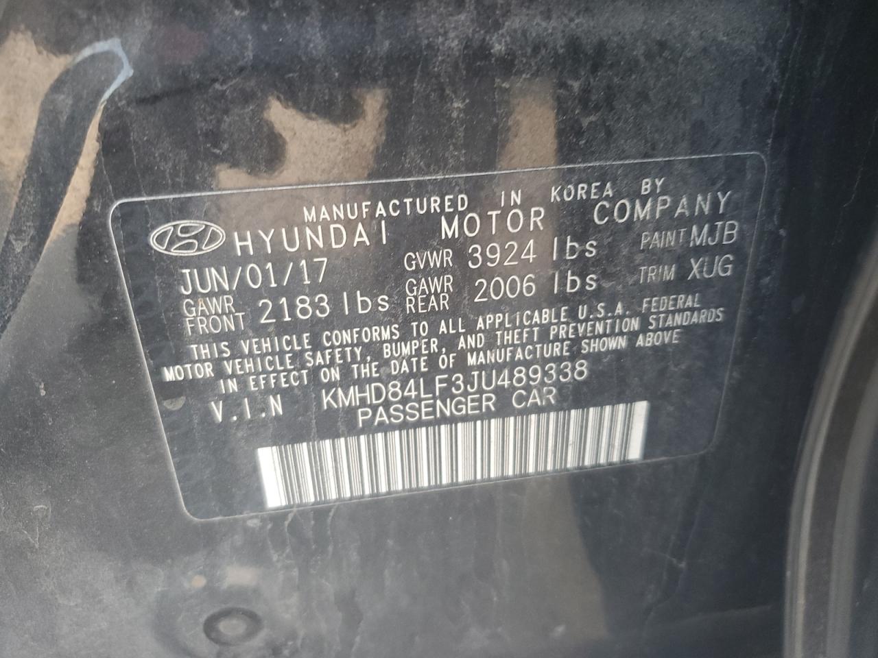 KMHD84LF3JU489338 2018 Hyundai Elantra Sel