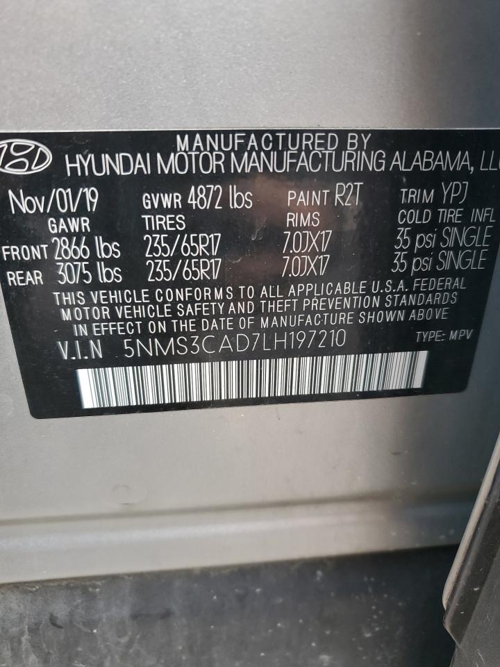 2020 Hyundai Santa Fe Sel VIN: 5NMS3CAD7LH197210 Lot: 69748734