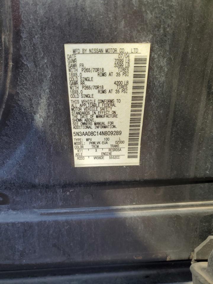 2004 Infiniti Qx56 VIN: 5N3AA08C14N809289 Lot: 55020045