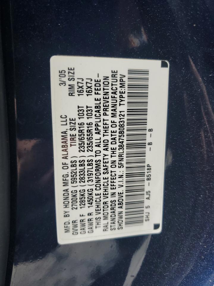 5FNRL38475B083121 2005 Honda Odyssey Ex