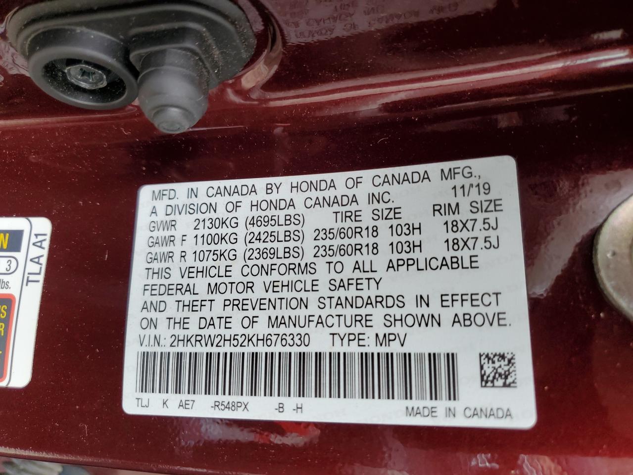 2HKRW2H52KH676330 2019 Honda Cr-V Ex