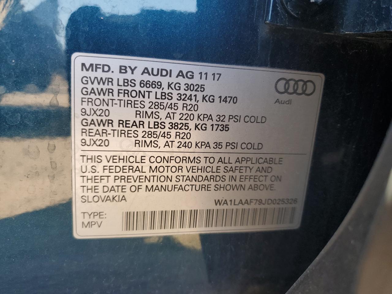 2018 Audi Q7 Premium Plus VIN: WA1LAAF79JD025326 Lot: 71790464