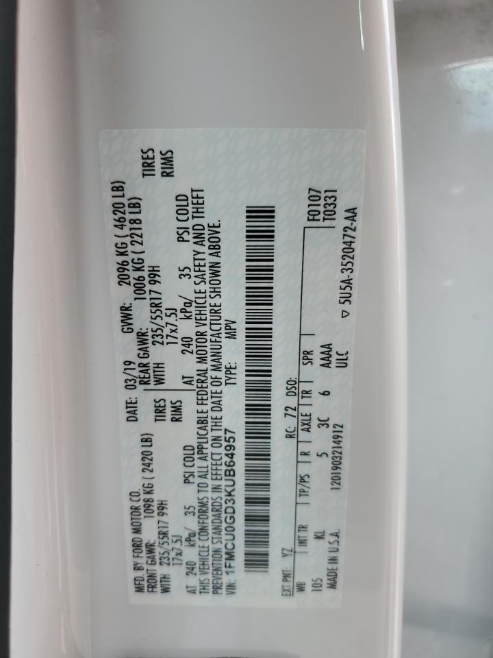 1FMCU0GD3KUB64957 2019 Ford Escape Se