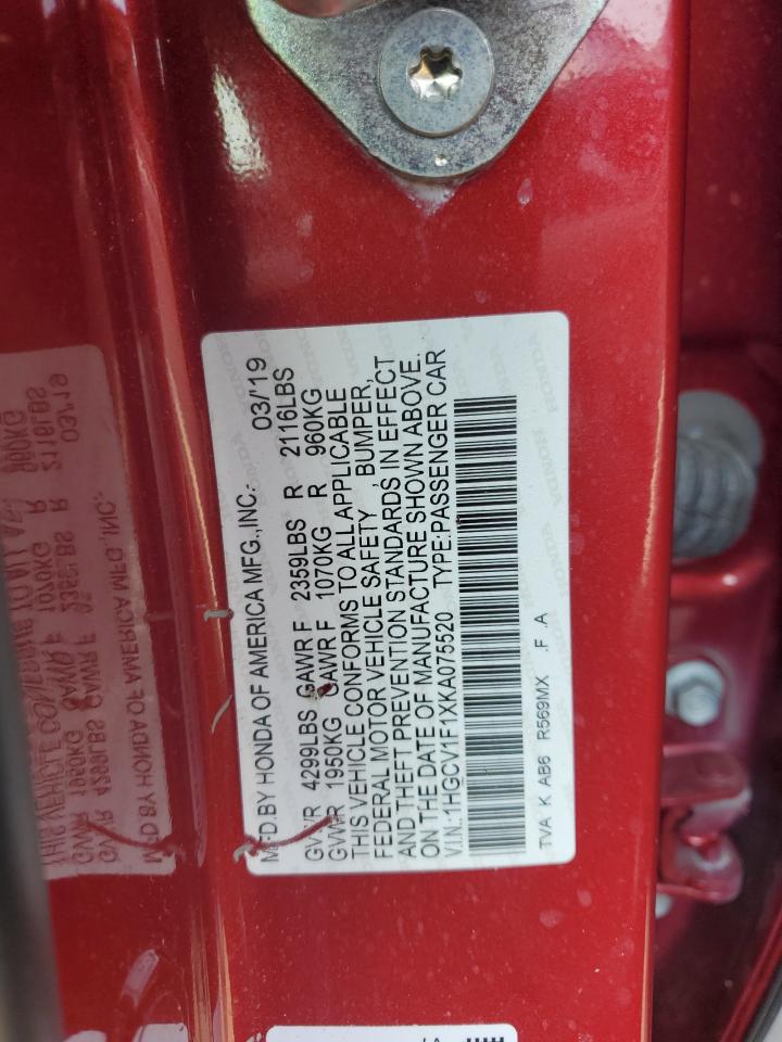 1HGCV1F1XKA075520 2019 Honda Accord Lx