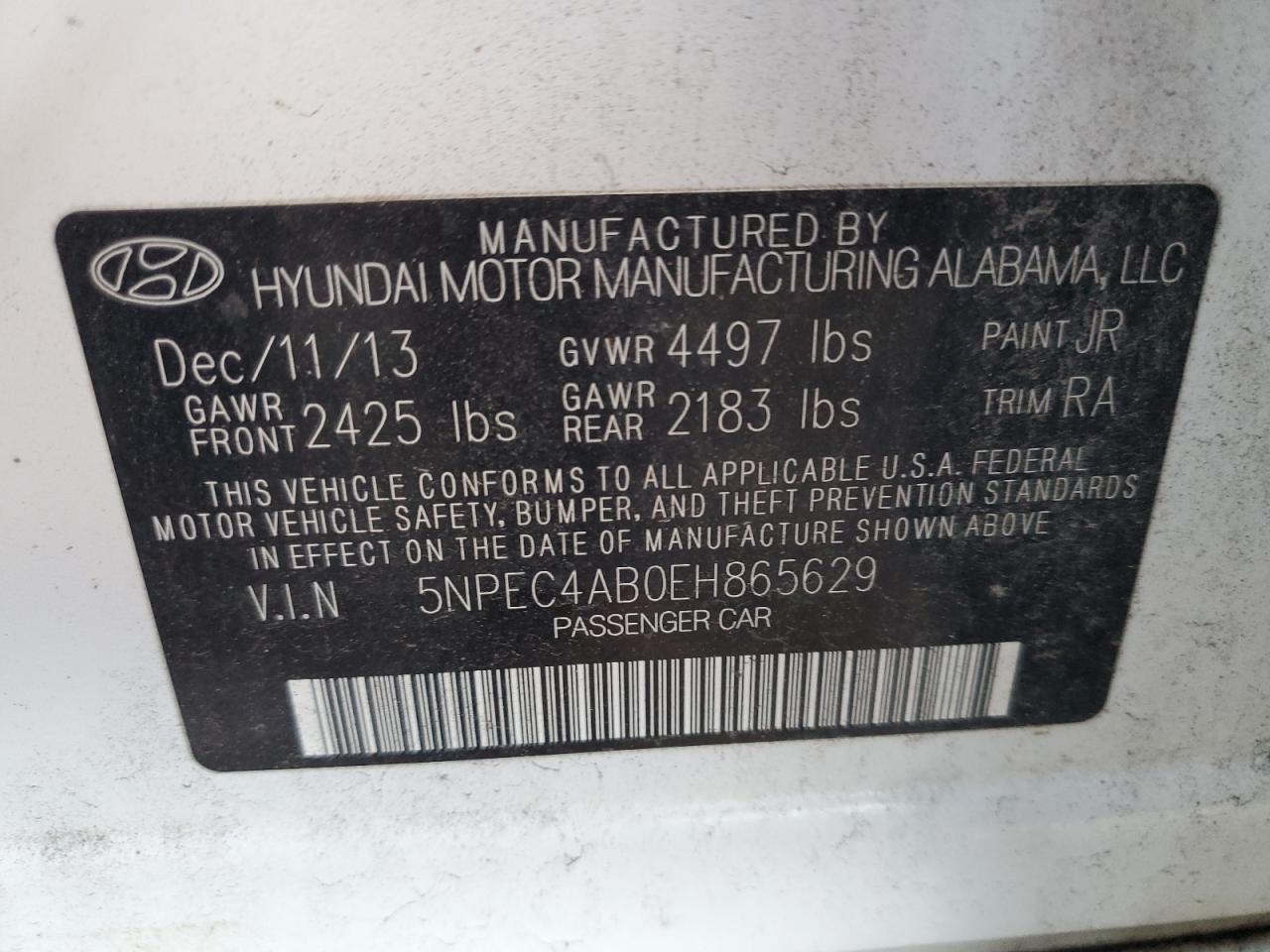 5NPEC4AB0EH865629 2014 Hyundai Sonata Se