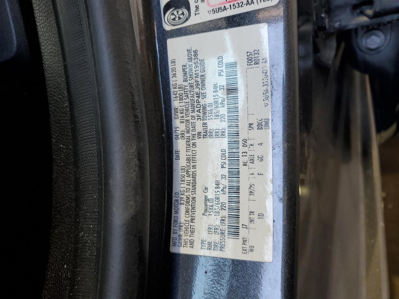 2015 Ford Fiesta Se VIN: 3FADP4EJ9FM195386 Lot: 72146904