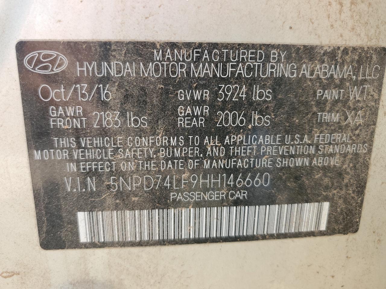 5NPD74LF9HH146660 2017 Hyundai Elantra Se