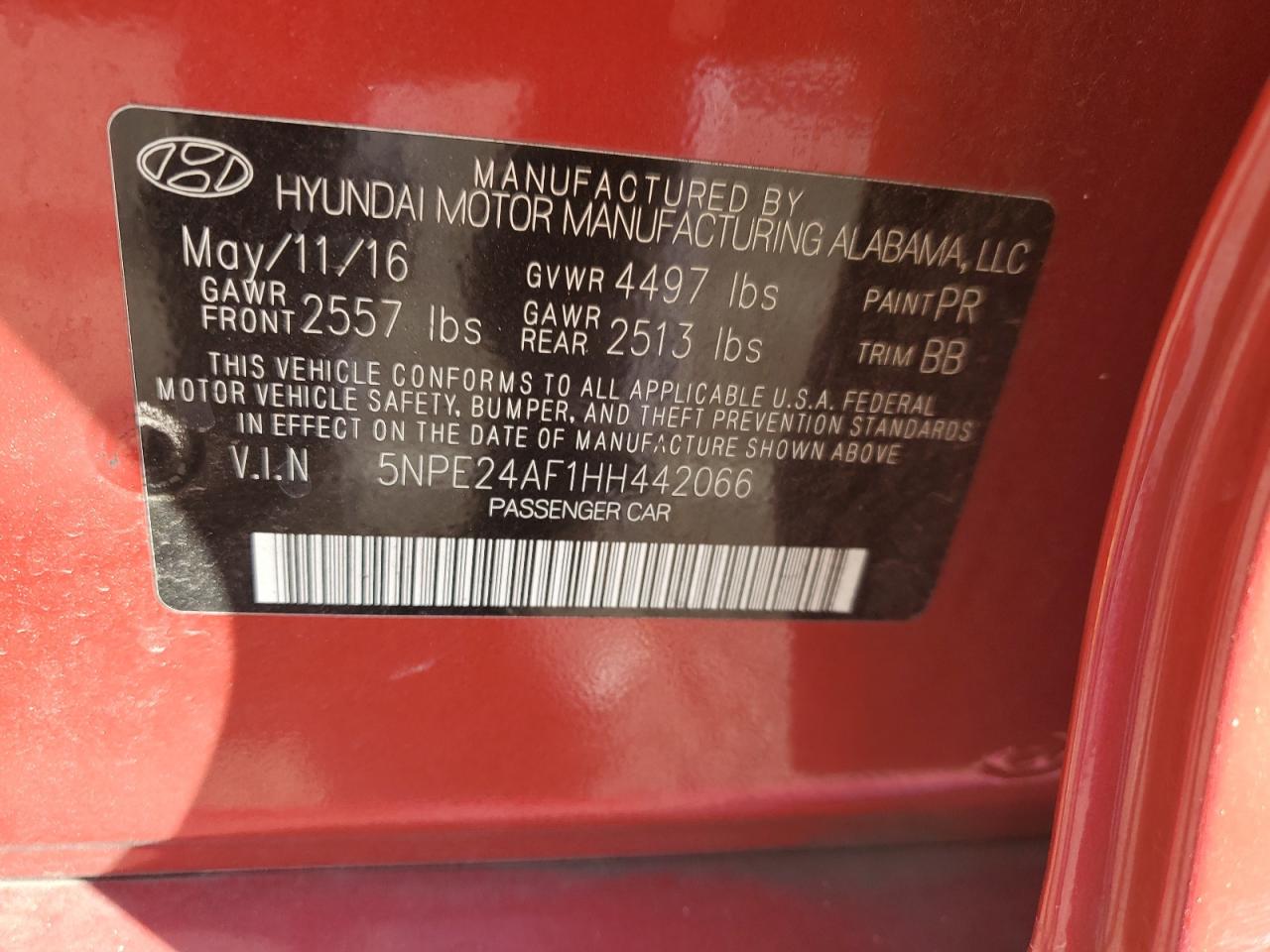 5NPE24AF1HH442066 2017 Hyundai Sonata Se