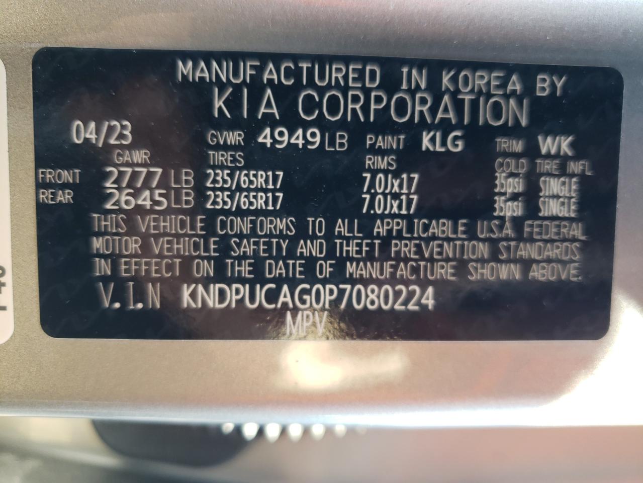 2023 Kia Sportage Lx VIN: KNDPUCAG0P7080224 Lot: 70342994